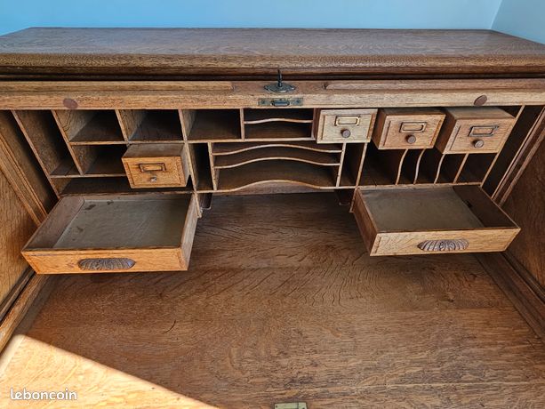 bureau américain à cylindre ou Roll Top Desk ,pin massif bureau américain à cylindre ou Roll Top Desk ,pin massif