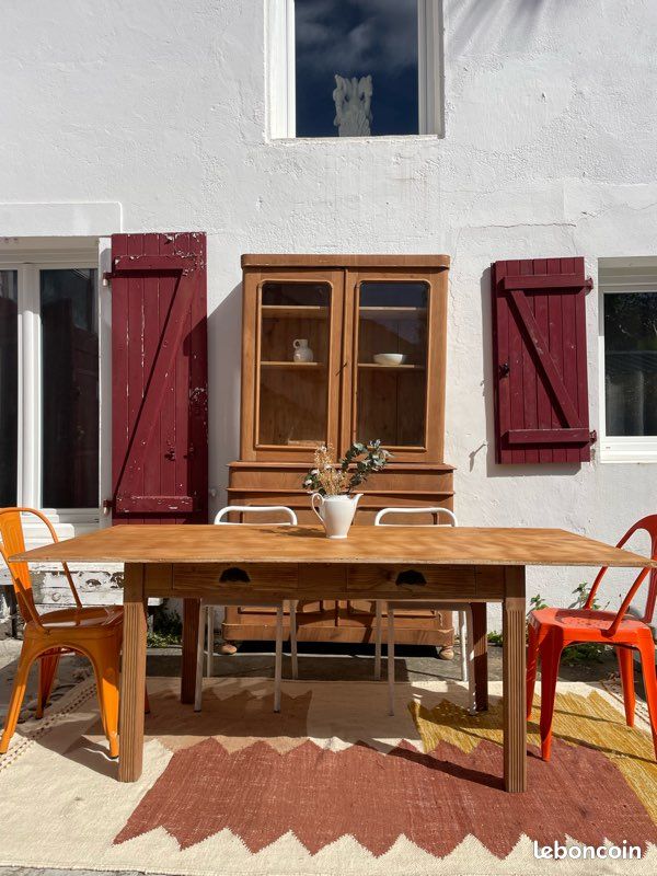 Grande table bois 2m rénovée style campagne chic bohème avec tiroirs (image 1)
