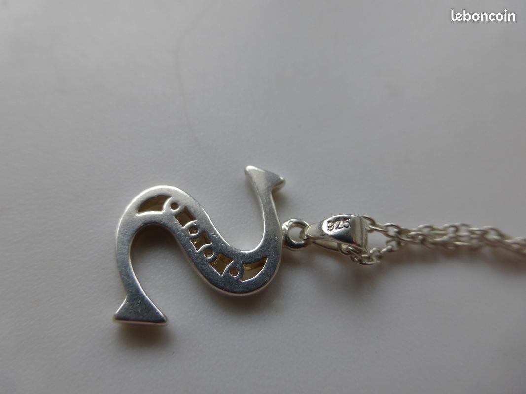 Breloque Lettre Vintage Pendentif Ancien En Argent Massif 925 - Style Art Déco, Créateur, Lettre, Occasion, France Pendentif Argent Massif 925 Ancien