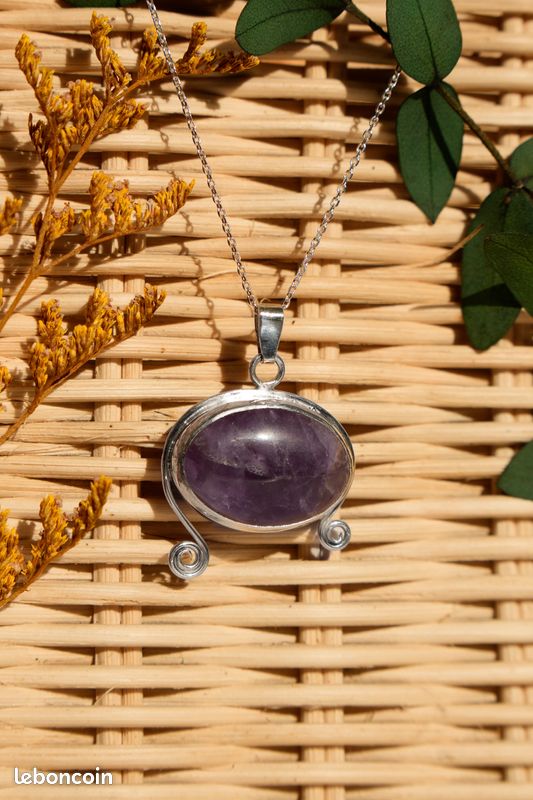 925 Argent Plated-Amethyst Ethnique Pierre Précieuse HANDMADE Longue