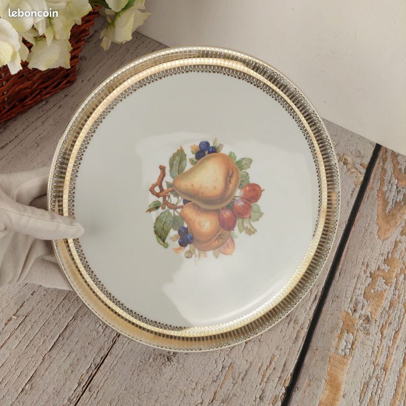 Service à Gâteau En Porcelaine Allemande Vintage - Assiette Et Plat à Tarte Motif Fleurs