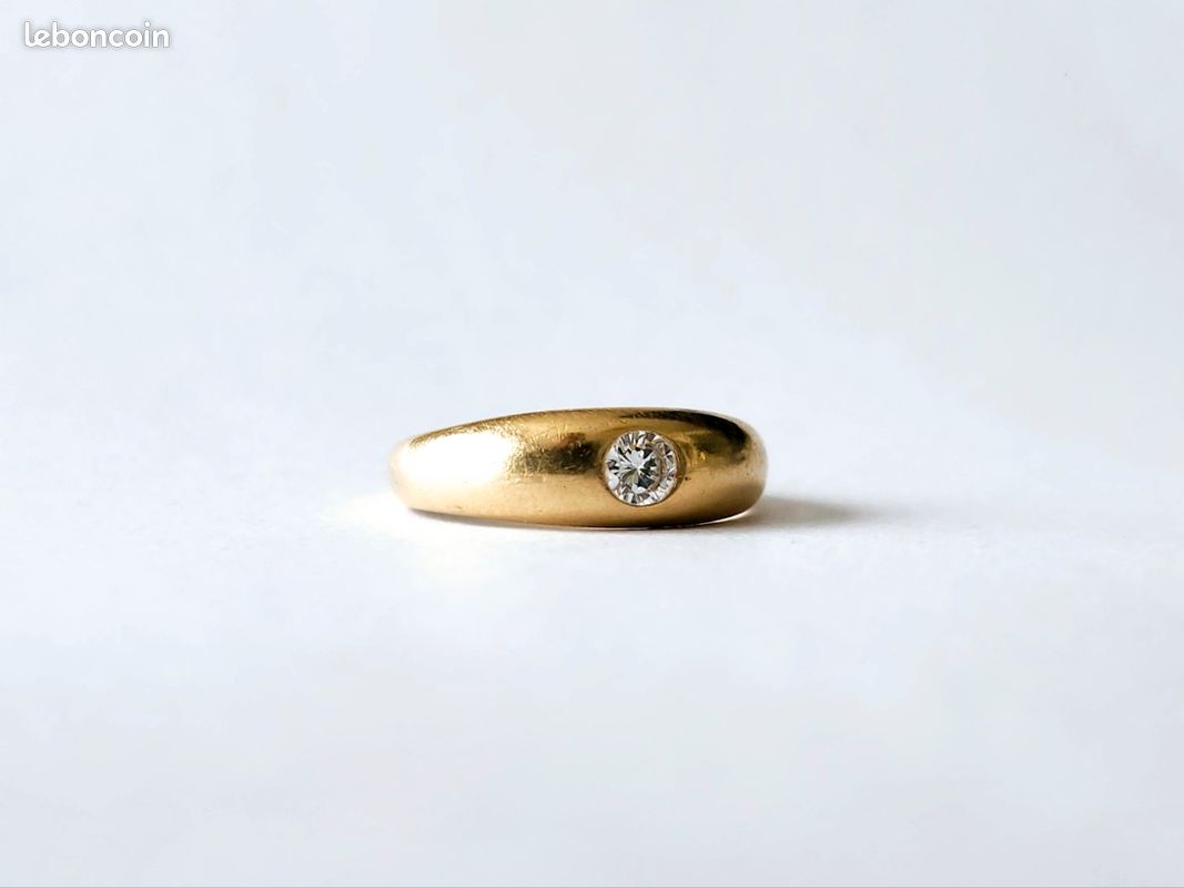 Bague Chevalière En Or Jaune 18 Carats - Taille 52, Sertie De Diamants, Occasion