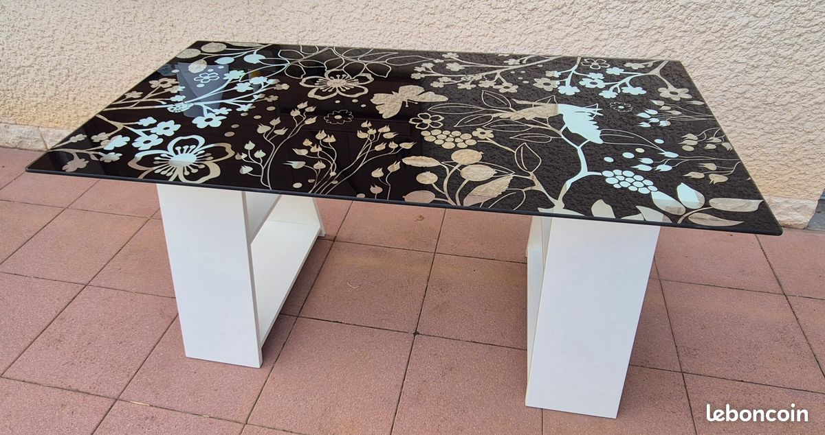 Bureau Tréteaux Blanc et plateau verre IKEA (image 3)