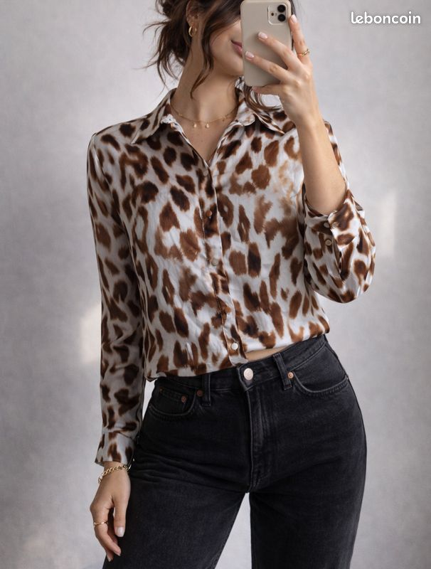 Chemisier Zara Femme Imprimé Marron Et Noir - Taille M, Occasion Très Bon état