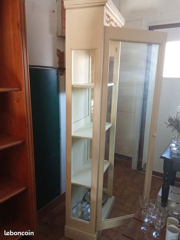 Vitrine vintage verre bois 4 étagères (image 1)