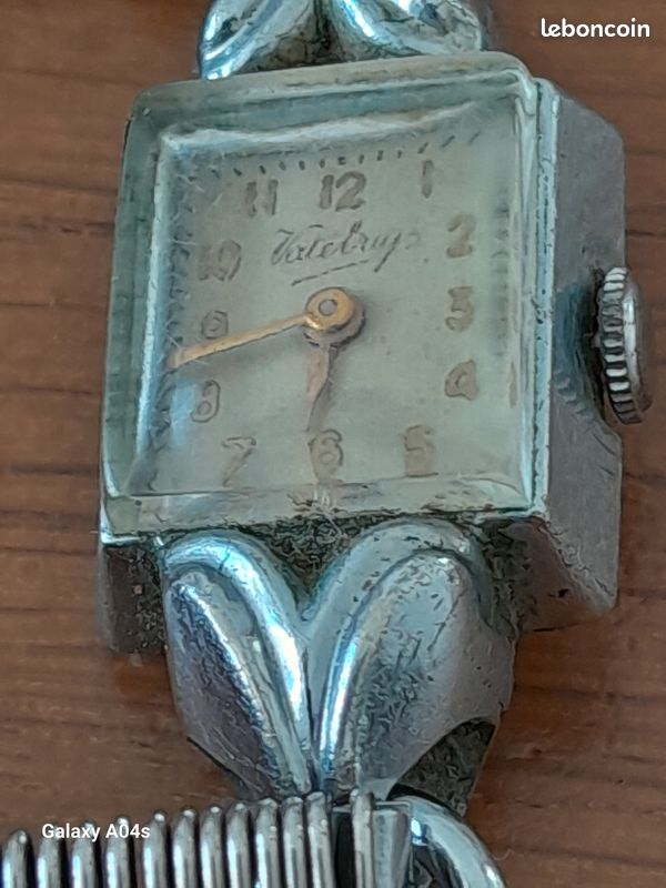 Montre Mécanique Vatelrup Incabloc Années 60 - Cadran Losange Et Rond, Bracelet Cuir Gris