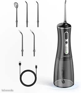 Hydropulseur sans fil pour adultes, 300ML irrigateur buccal avec 4 modes 45-105PSI, batterie 2600mAh, étanche IPX7, 5 buses pour appareils dentaires et implants,X6A (image 1)