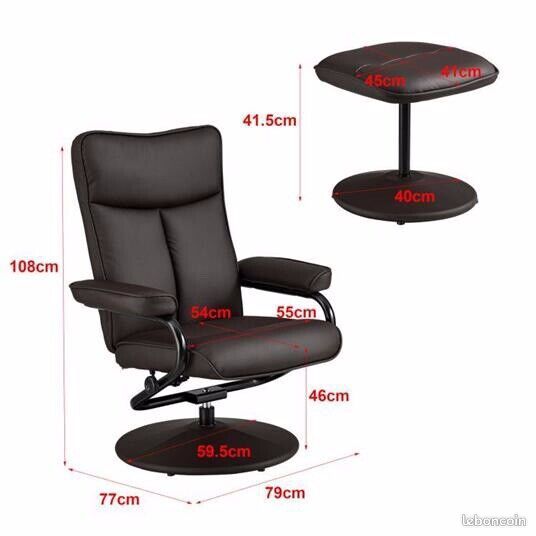 Fauteuil Relaxant Inclinable Similicuir [URL masquée pour votre sécurité] 108 x 79 x 77 cm Marron (image 2)