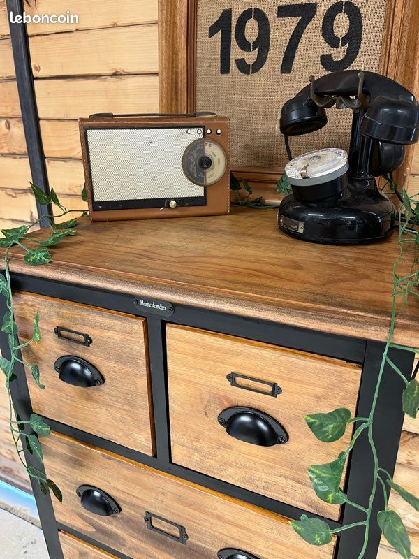Chiffonnier meuble à tiroirs semainier commode de rangement de métier industriel vintage scandinave bois ancien (image 8)