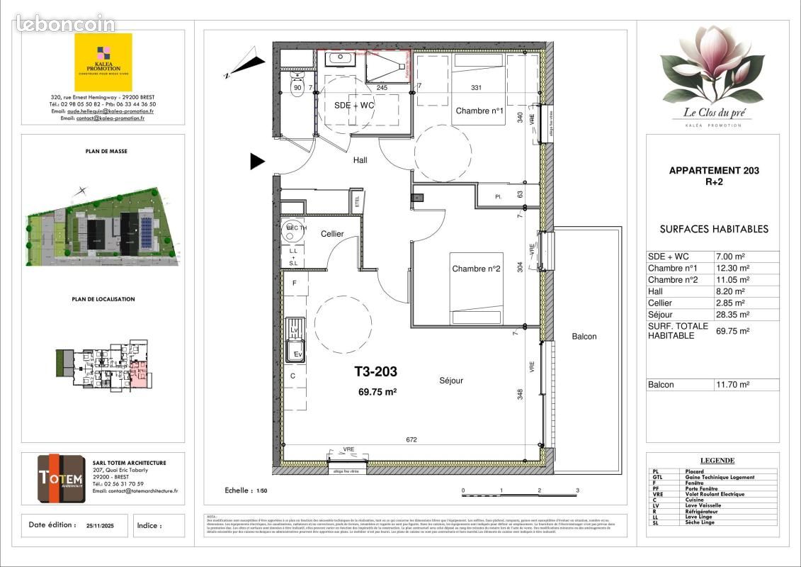 Appartement 3 pièces 69 m² · à Guilers · 69 m² · 289 740 €