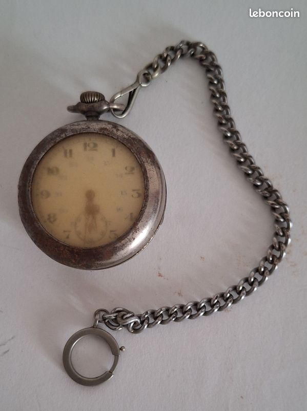 Chaîne De Montre à Gousset En Métal Argenté - Belle Pièce Vintage - Occasion