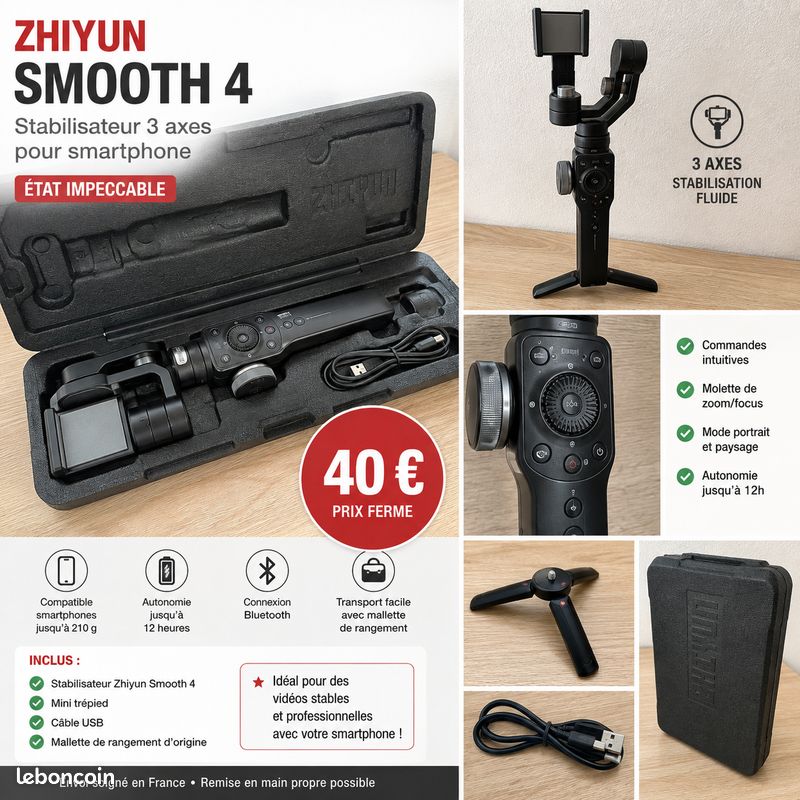 Zhiyun Smooth 4 – Stabilisateur 3 axes pour smartphone (image 1)