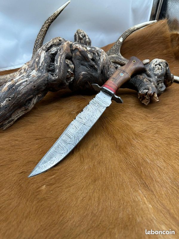 Couteau Bowie en Damas - Couteau de Chasse, Survie & Outdoor - Lame