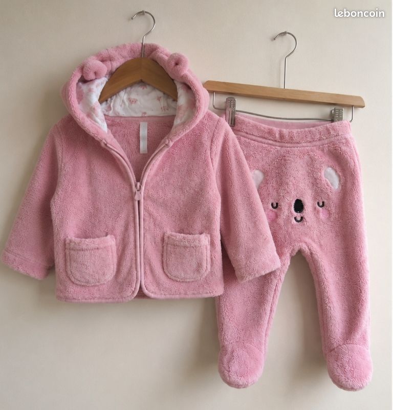 Ensemble bébé TEX 3 mois rose – veste à capuche + pantalon chaud (image 1)
