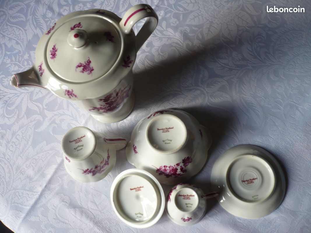Service à café ancien Théodore Haviland camaïeu rouge (image 2)