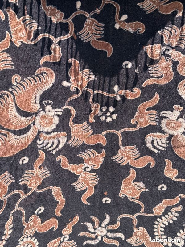 Batik imprimé noir et marron, tissu cérémoniel indonésien 185x50 (image 6)