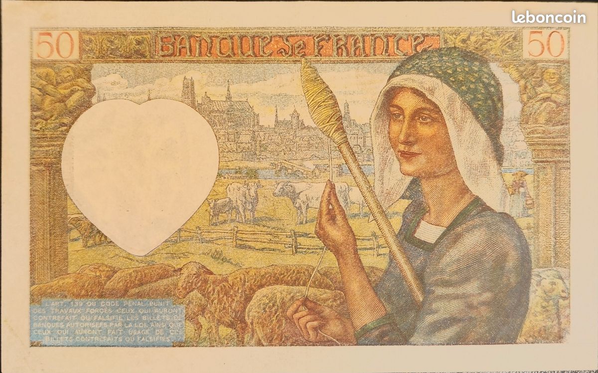 Billet Ancien 50 Francs Jacques Cœur - 2 Octobre 1941 - Très Usé