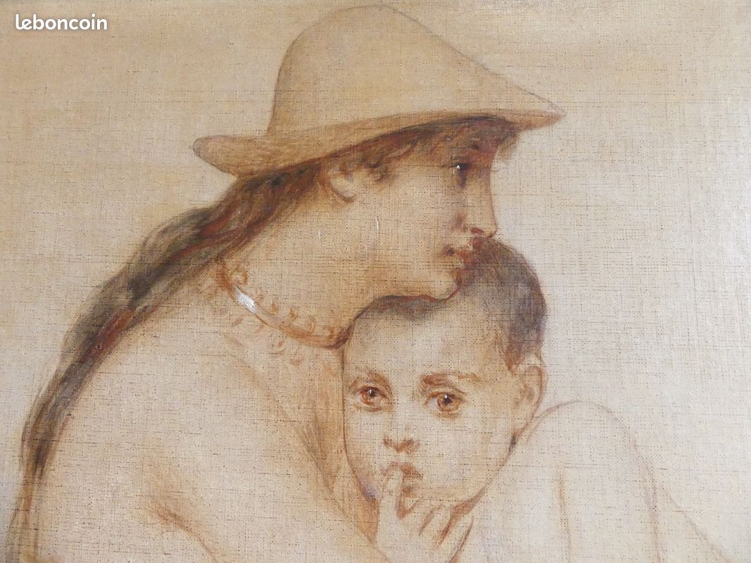 Huile sur Toile Signée Léon Herbo / 19ème Belgique / Madone Peinture Tableau (image 7)