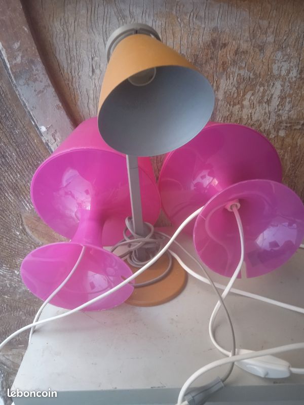 Lampe De Chevet Artisanale BLACK-PINK En Céramique Et Coton - Création Unique Serviettage