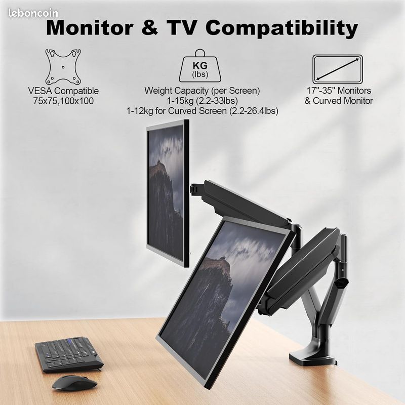 Support double écran ergonomique - Aluminium - Excellent état (image 2)