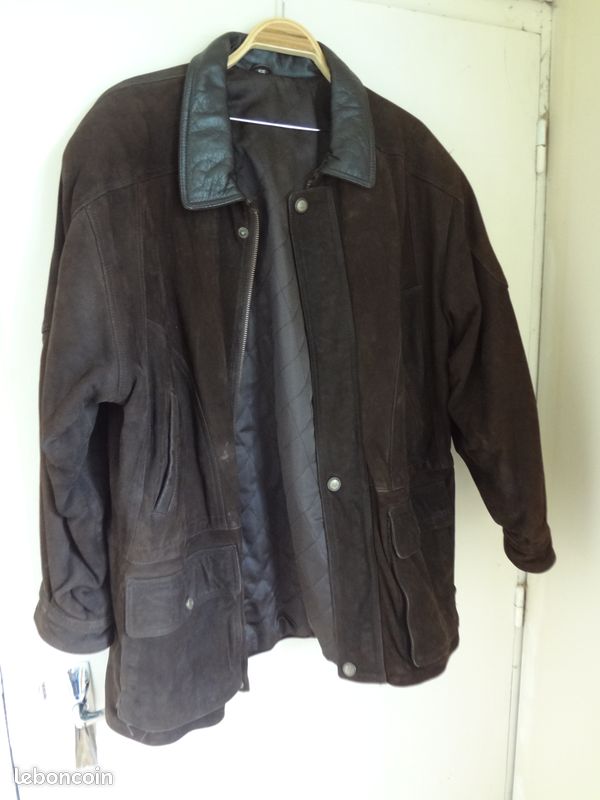 Veste mi longue Cuir- Marron T58 XXL homme Vêtements