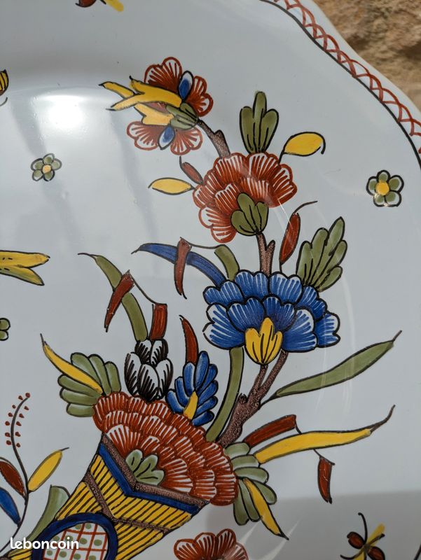 Très belle ancienne assiette décor Rouen fait main Geo Martel (image 4)