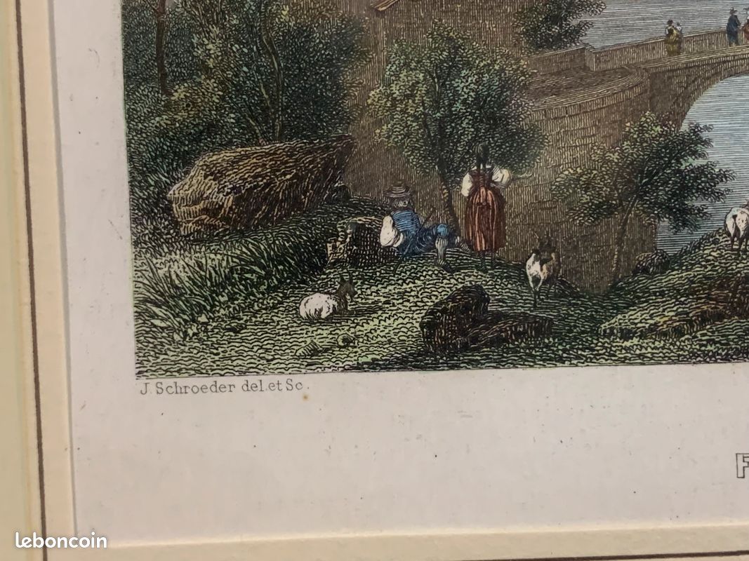 Gravure encadrée, ville de Fribourg en Suisse par J.SCHROEDER, GILQUIN et DUPAIN (image 5)