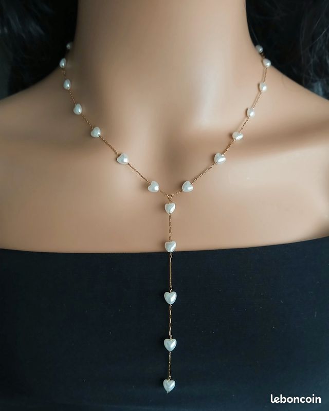 Collier Pendentif Coeur Ouvert Perles De Verre Nacré - Fantaisie Fille