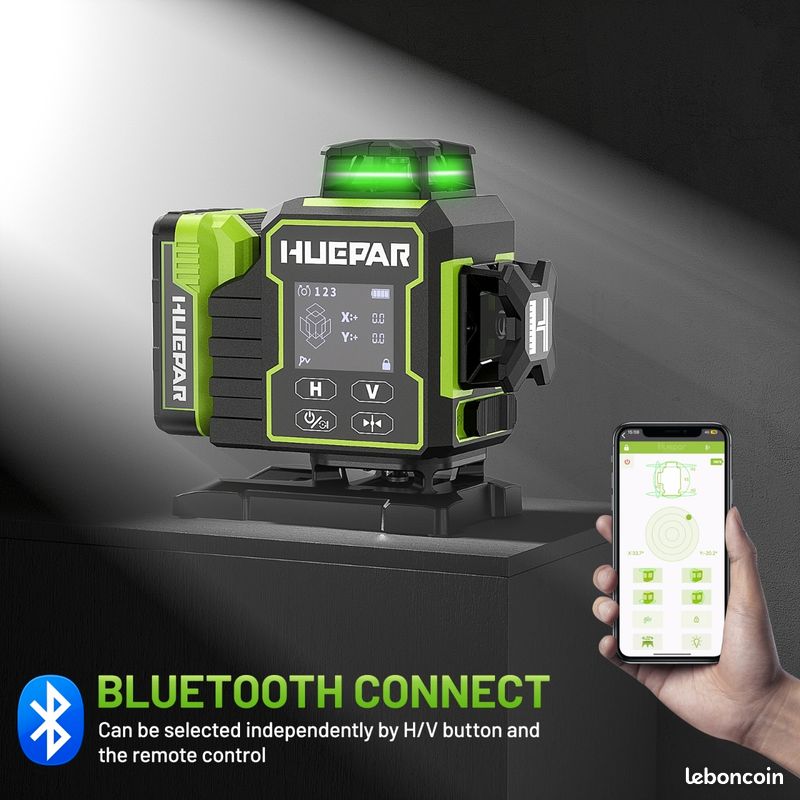 Niveau laser Huepar W04CG 4d vert ecran lcd support motorisé (image 2)