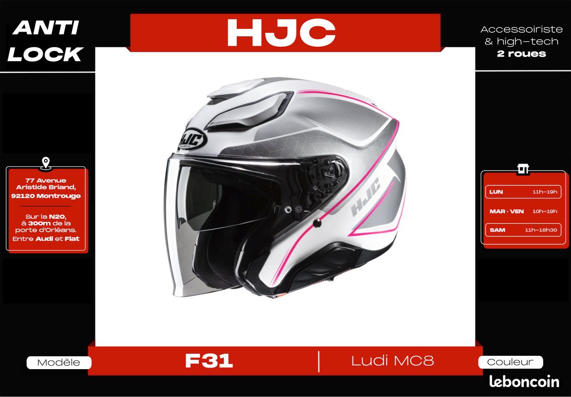 Casque Jet 𝗛𝗝𝗖 𝗙𝟯𝟭 | Fibres de verres | 𝗡𝗲𝘂𝗳 + 𝗚𝗮𝗿𝗮𝗻𝘁𝗶𝗲 3 𝗮𝗻𝘀 (image 9)