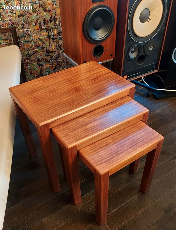 Lot de 3 tables gigognes scandinaves en acajou - Vintage années 60 (image 2)