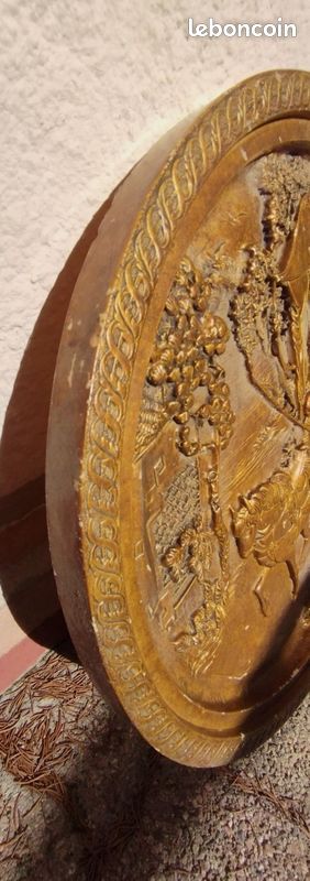 Plateau, bas-relief, décor asiatique, vintage, état satisfaisant (image 10)