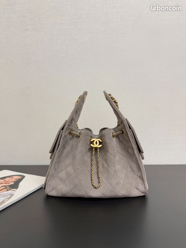 Petit sac CHAN'NEL 25, daim et métal doré, gris (image 1)