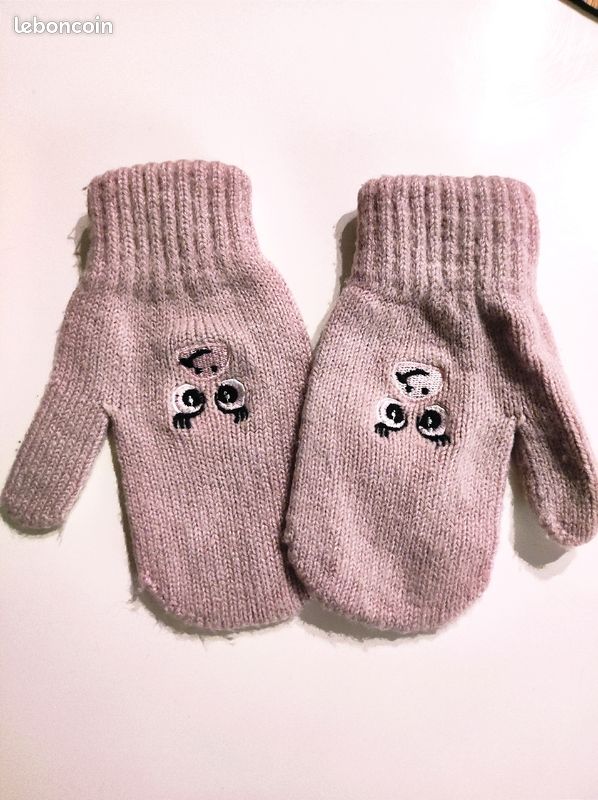 Moufle rose maille animal 6 a 8 ans (image 1)