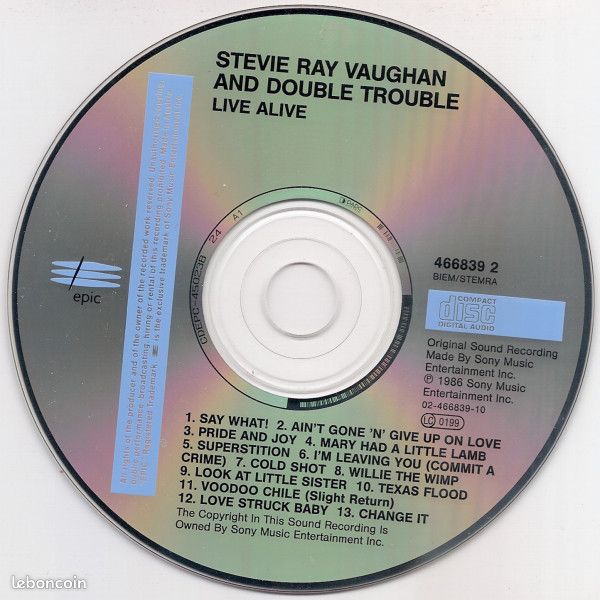 CD : Stevie Ray Vaughan - Live Alive (alival) (image 3)