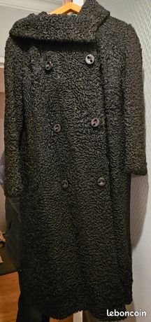 Manteau Vintage Astrakan Vison Noir - Taille 42/44 - Marque K. Lewis - Occasion Très Bon état