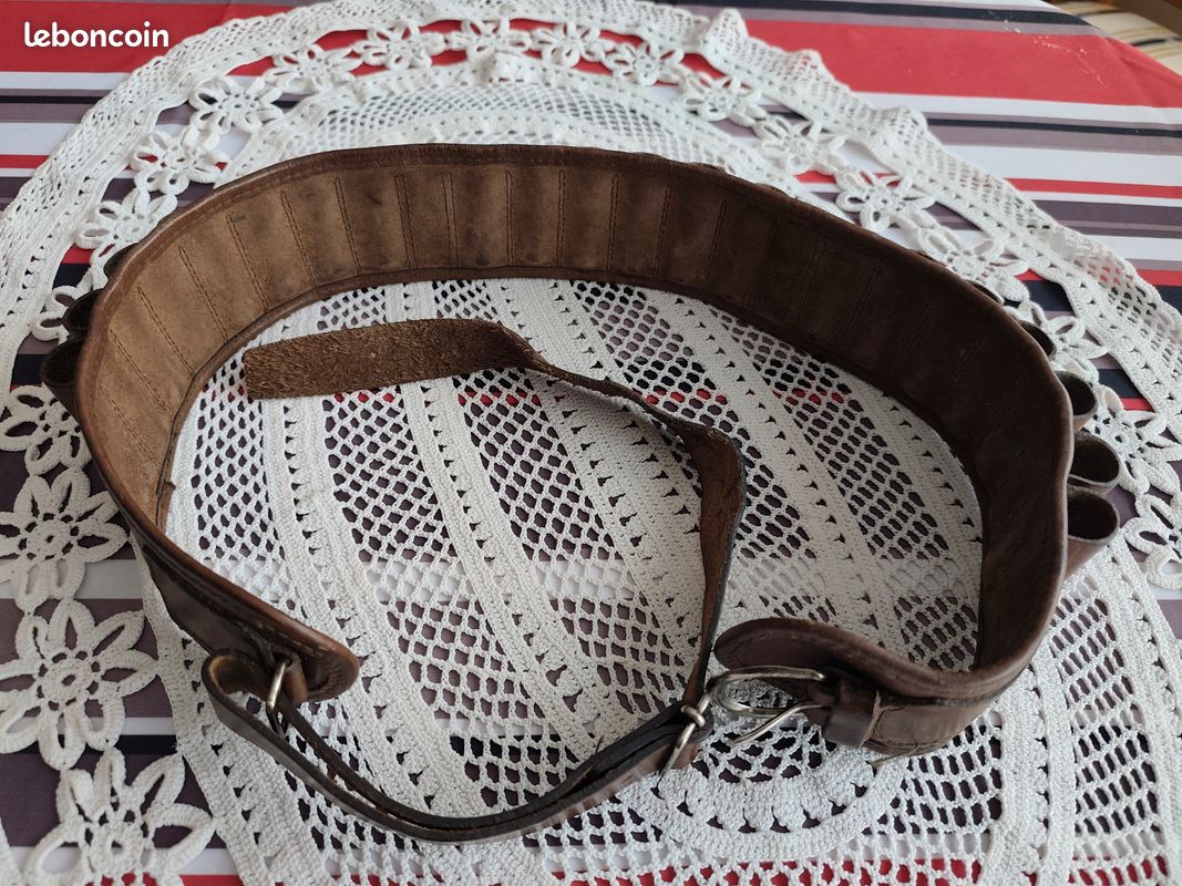 Cartouchière En Cuir Vintage – Pour 20 Cartouches, Ceinture Chasse, Collection
