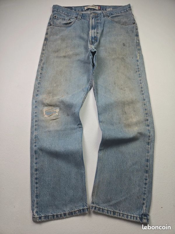 Jean Levi's 505 bleu taille W34 coupe droite vintage dirty thrashed (T287) (image 5)