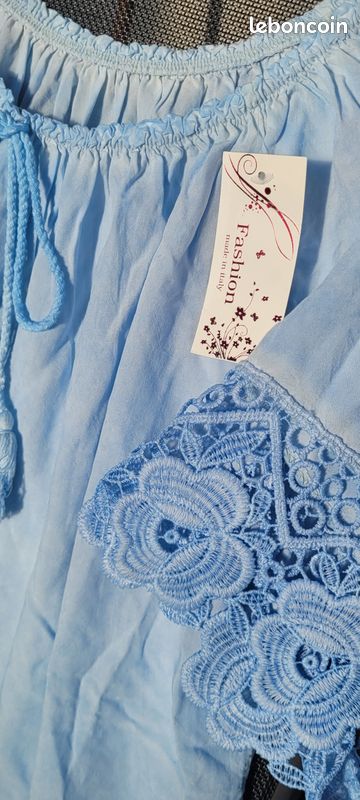 Blouse bleu dentelle (image 2)