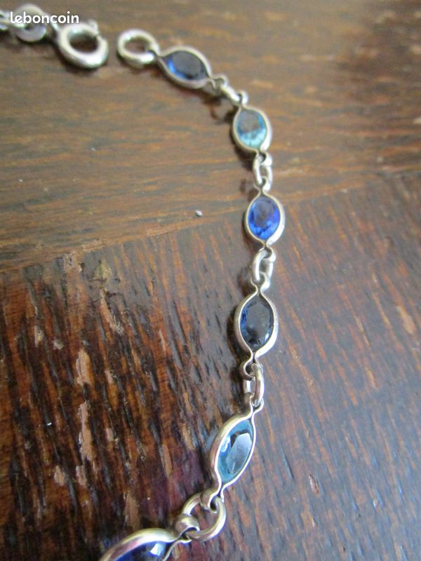 Bracelet Argent Massif Vintage Années 1920 Avec Pierres Bleues - Manque Une Pierre