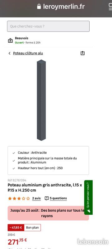 2 Poteaux aluminium gris anthracite (image 4)