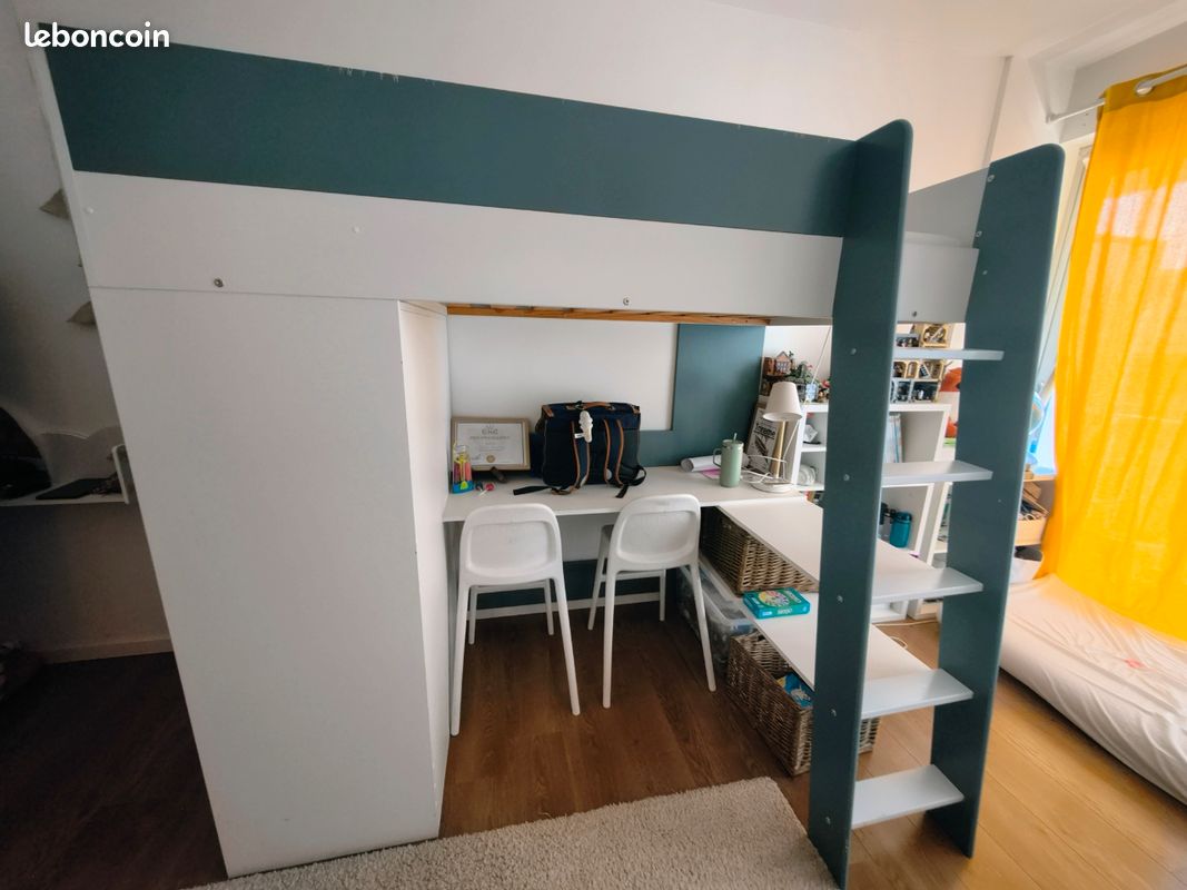Lit mezzanine avec bureau et armoire (image 1)
