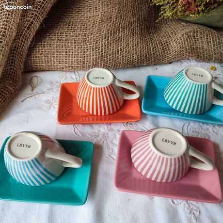 Coffret Vintage 4 Tasses à Café Yves Rocher LBVYR - Pastel Années 70 - Céramique