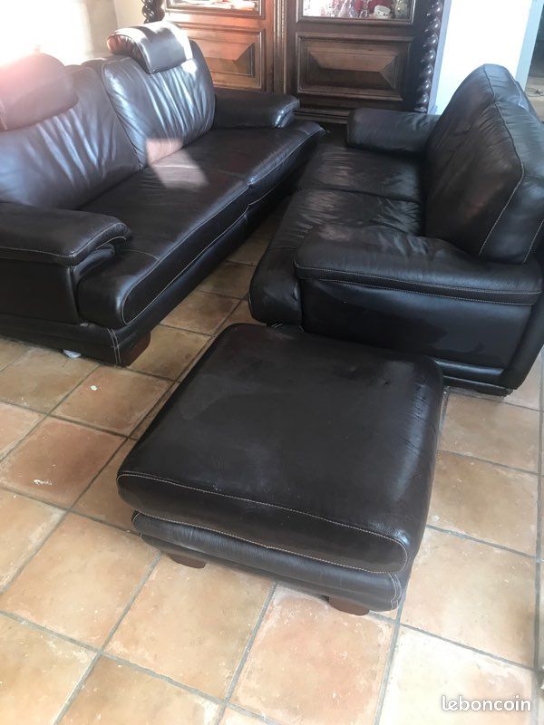 Canapés et pouf en cuir 500 euros (image 3)