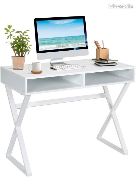 Bureau en bois avec pieds métal en X (image 1)
