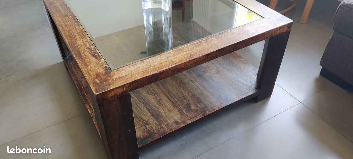 Table base en teck et verre (image 3)