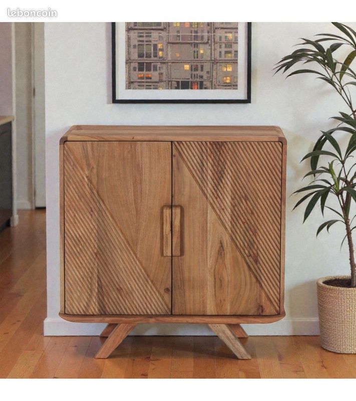 Buffet 2 portes acacia massif design géométrique – Neela (image 1)