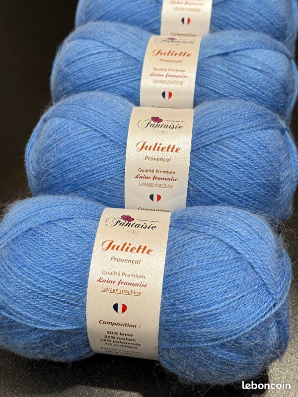 Lot 5 Pelotes Laine Mohair Fantaisie Pastel Bleu Jaune Rose - Tricot/crochet, Fait En France