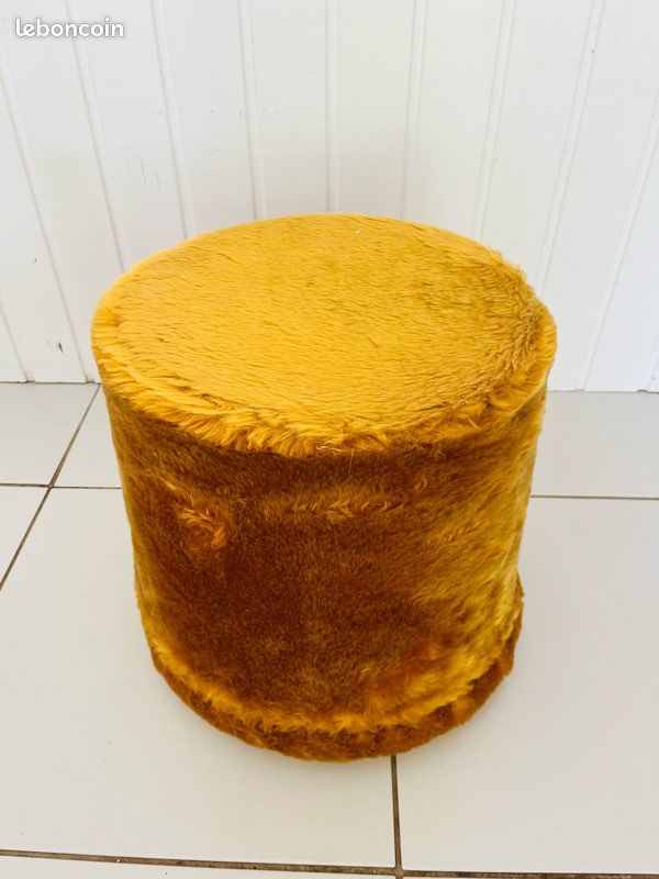 Pouf Fourrure Jaune Pelfran Vintage Années 70 France (image 12)