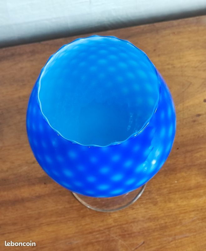 Grand et joli verre sur pied de couleur bleu ou cache pot déco vintage (image 4)